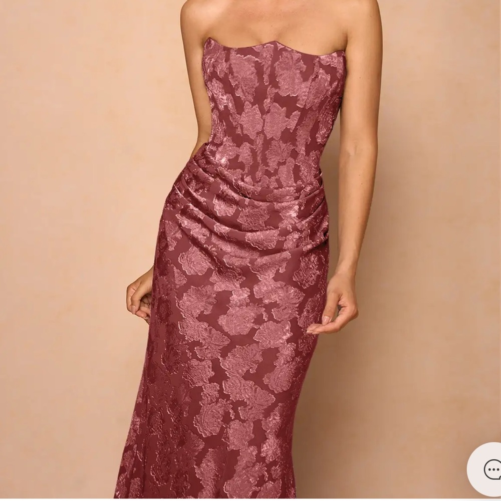 Azazie Strapless Lace Gown in Dusty Rose - Picture 2 of 5